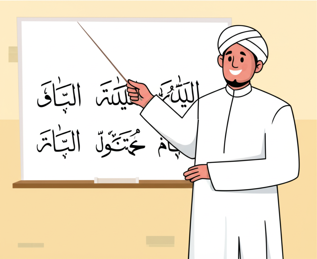 friendly ustadz teaching arabic
